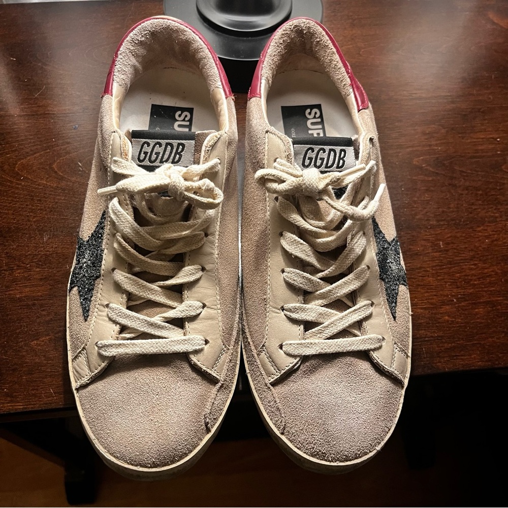 AUTHENTIC Golden Goose Super-Star Suede Black Glitter Sneaker | Size 38 (7.5 US)